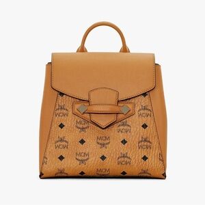 MCM Essential Backpack in Visetos Original Cognac Small